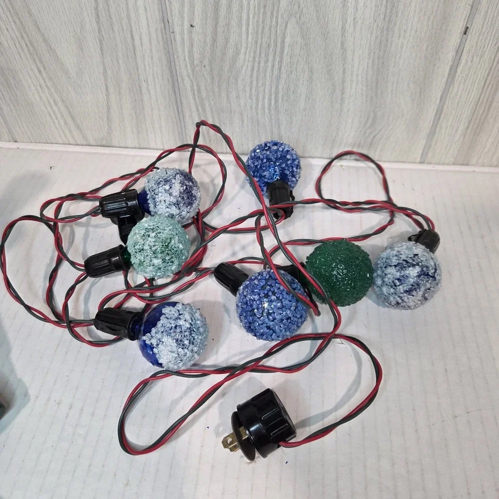 Vintage Charm Sparkle ICE Christmas 7 LIGHTED ICE String Bulbs SNOWBALL WORKS
